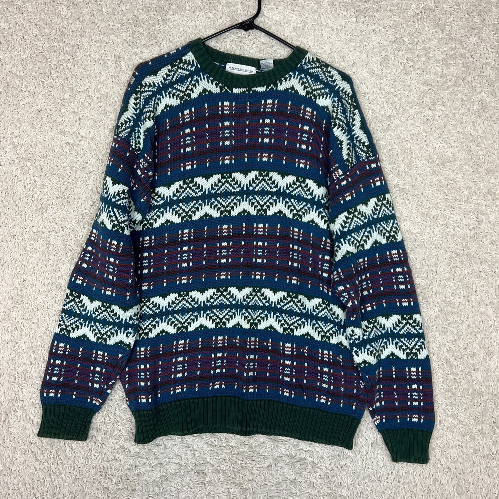 Vintage Peterborough Row Sweater Mens Large Multicolor‎ Knit Grandpa Dad Cosby